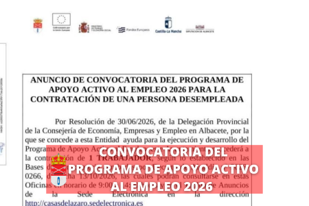 CONVOCATORIA DEL PROGRAMA DE APOYO ACTIVO AL EMPLEO 2026